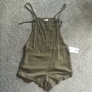 Olive Green Romper with Adjustable Straps and Seam Detailing